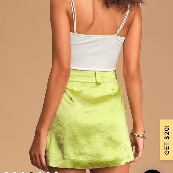 Lulus Lime Green Satin Wrap Mini Skirt - Picture 2 of 4